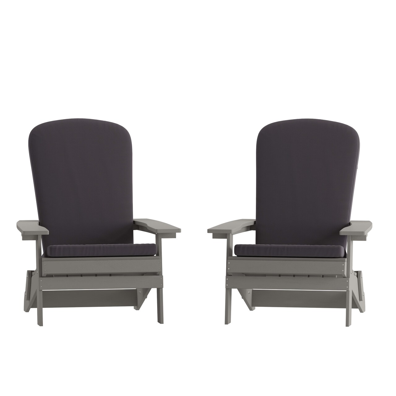 Merrick Lane Riviera Set of 2 Weather Resistant Folding Adirondack Patio Chairs With Vertical Lattice Backs and Comfort Foam Cushions